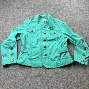 Nine & Co Weekend Green Stretch Denim-Style Jacket Womens 12 Cotton